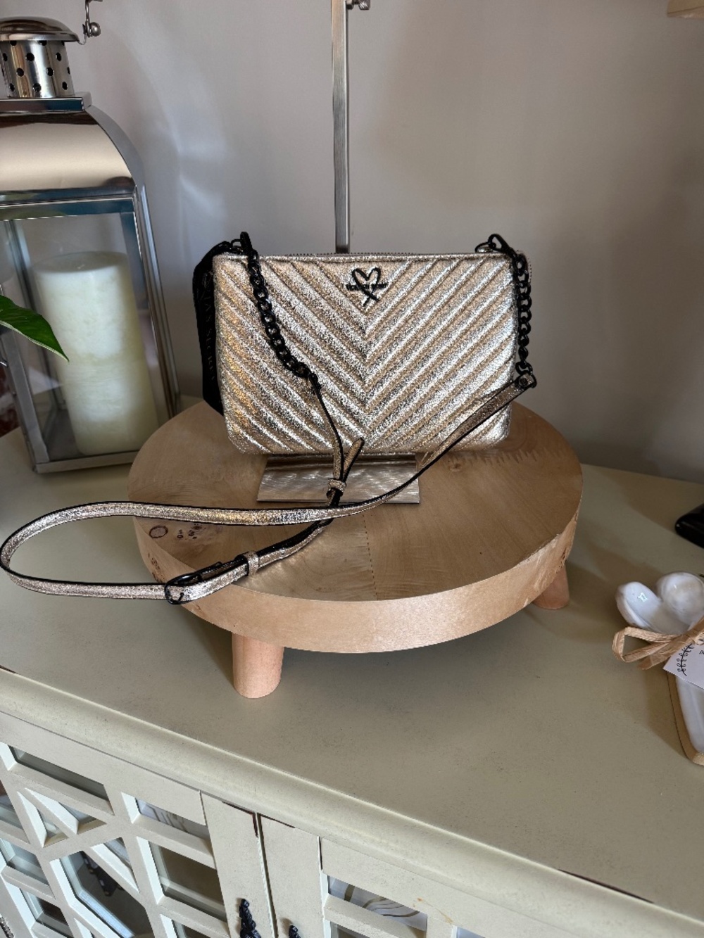 Victoria's Secret V-Quilt Metallic Crackle Glam Crossbody Bag